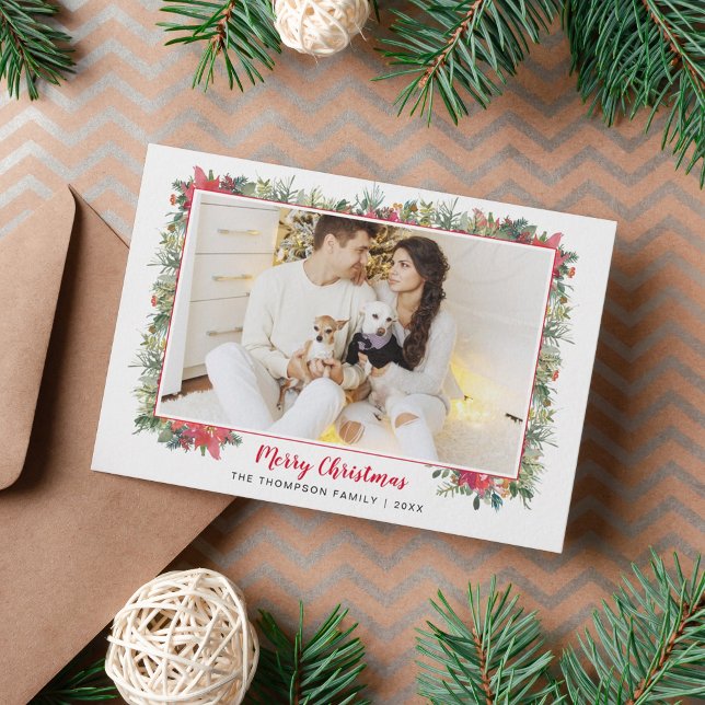 Cartes Pour Fêtes Annuelles Noël de photo de script botanique de verdure  (Créateur téléchargé)