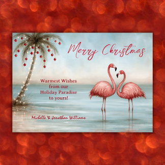 Cartes Pour Fêtes Annuelles Noël de plage au flamant rose tropical