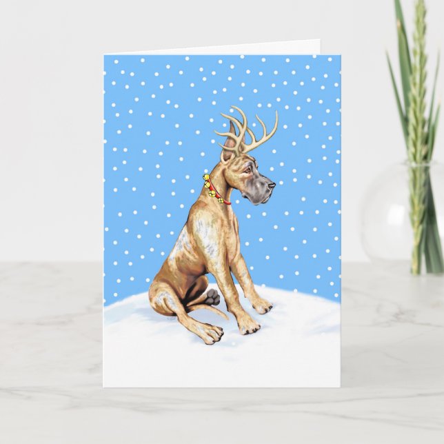 Cartes Pour Fêtes Annuelles Noël de renne de great dane Brindle (Devant)