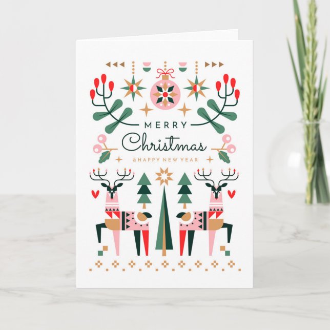 Cartes Pour Fêtes Annuelles Noël de rennes géométriques (Devant)