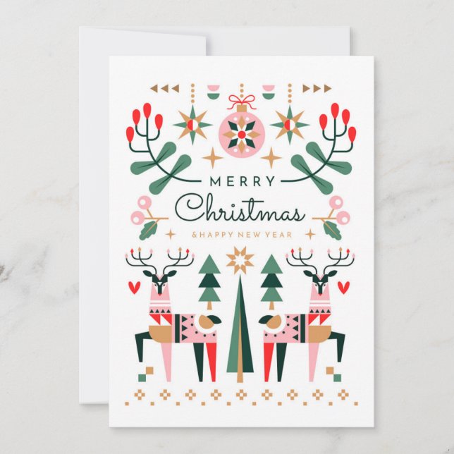 Cartes Pour Fêtes Annuelles Noël de rennes géométriques (Devant)