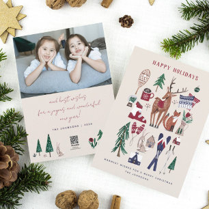Cartes Pour Fêtes Annuelles Noël de ski nordique en forêt