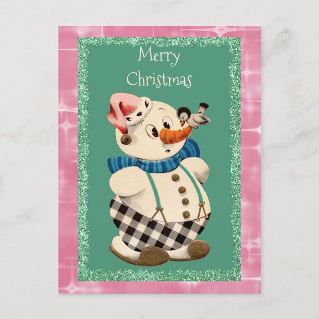 Cartes Pour Fêtes Annuelles Noël de Snowman Vintage (Devant)