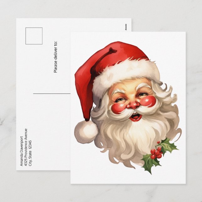 Cartes Pour Fêtes Annuelles Noël de style rétro Holly Jolly Santa Claus (Devant / Derrière)