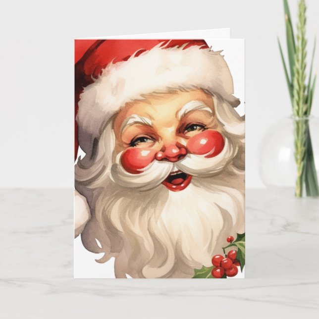 Cartes Pour Fêtes Annuelles Noël de style rétro Holly Jolly Santa Claus (Devant)