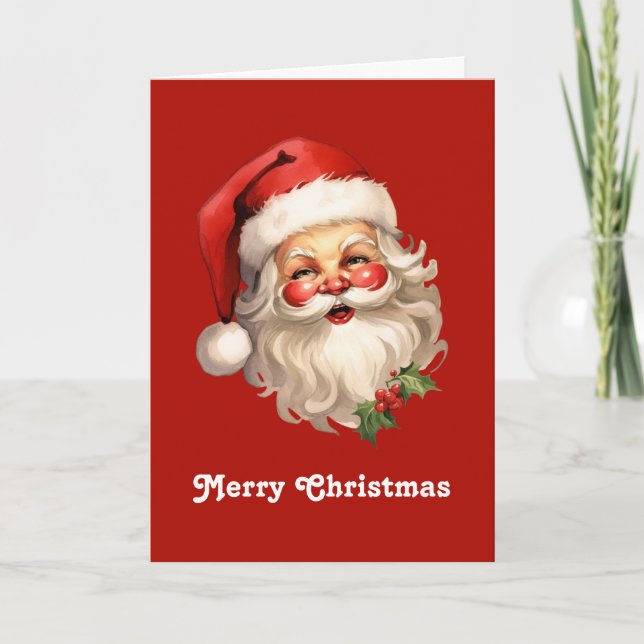 Cartes Pour Fêtes Annuelles Noël de style rétro Holly Jolly Santa Claus (Devant)