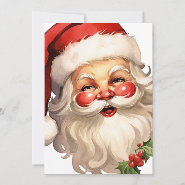 Cartes Pour Fêtes Annuelles Noël de style rétro Holly Jolly Santa Claus (Devant)