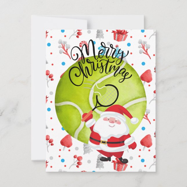 Cartes Pour Fêtes Annuelles Noël de tennis avec le Père Noël (Devant)