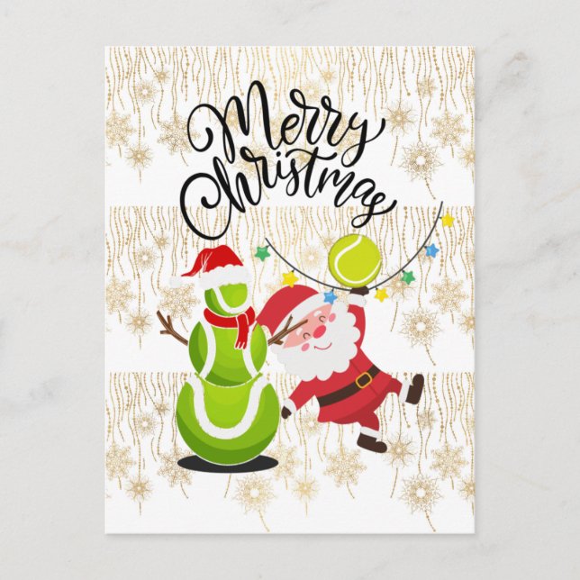 Cartes Pour Fêtes Annuelles Noël de tennis avec le Père Noël (Devant)