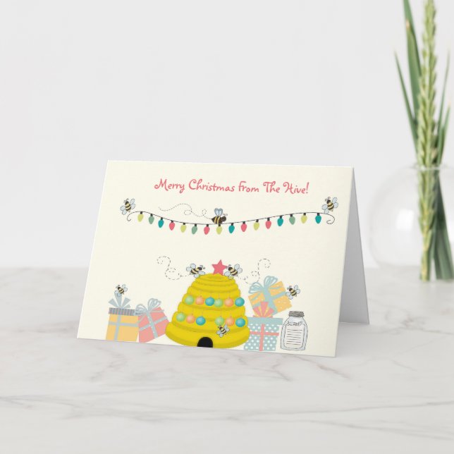Cartes Pour Fêtes Annuelles Noël de thème d'abeille (Devant)