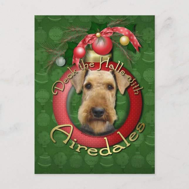 Cartes Pour Fêtes Annuelles Noël - Deck the Halls - Airedales (Devant)