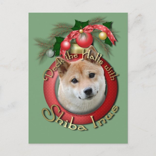 Cartes Pour Fêtes Annuelles Noël - Deck the Halls - Shiba Inu (Devant)
