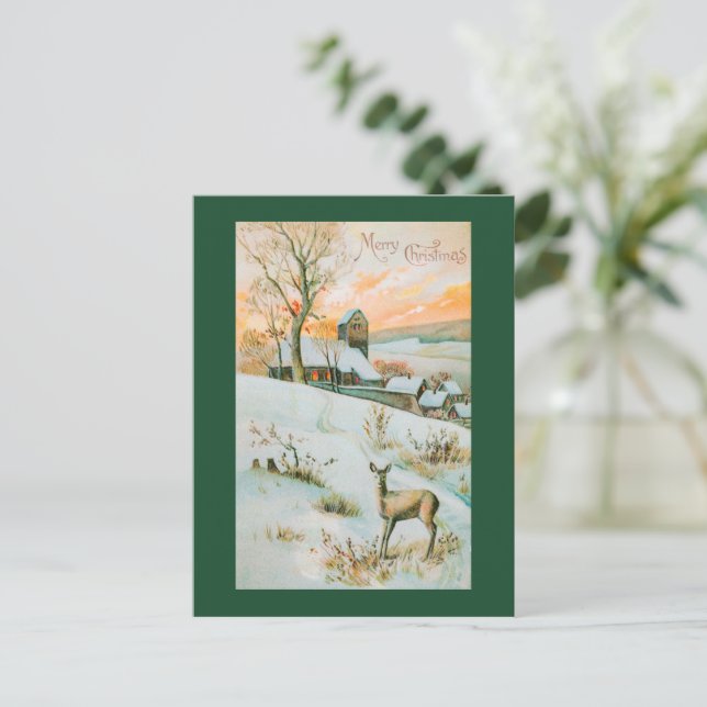 Cartes Pour Fêtes Annuelles Noël Décrit le paysage hivernal et les cerfs (Debout devant)