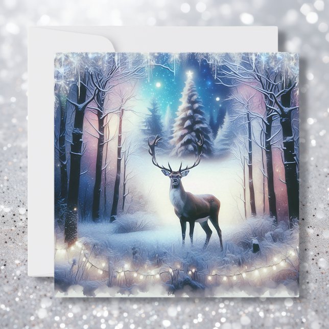 Cartes Pour Fêtes Annuelles Noël Deer Magique Enchanted Winter Forest (Créateur téléchargé)