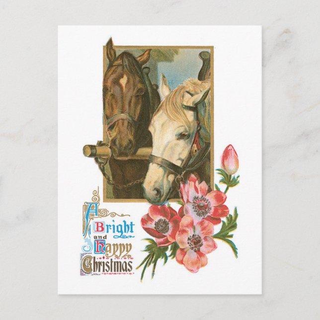 Cartes Pour Fêtes Annuelles Noël démodé, chevaux (Devant)