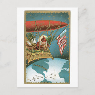 Cartes Pour Fêtes Annuelles Noël démodé, Père Noël montent dans un dirigeable