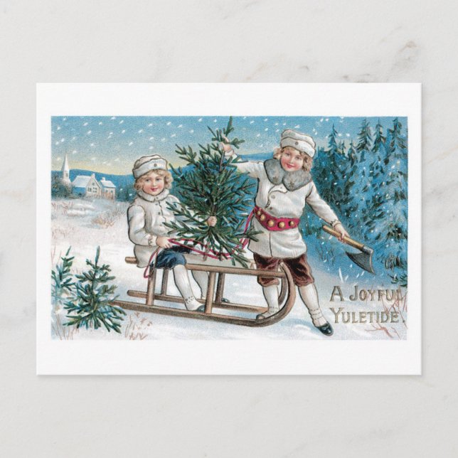 Cartes Pour Fêtes Annuelles Noël démodé, traîneau (Devant)