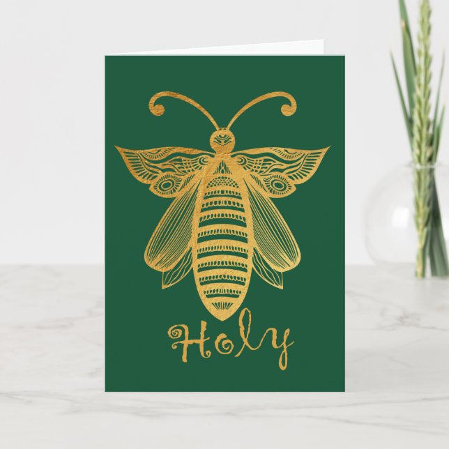 Cartes Pour Fêtes Annuelles Noël des abeilles de miel "BEE HOLY" Conservation (Devant)