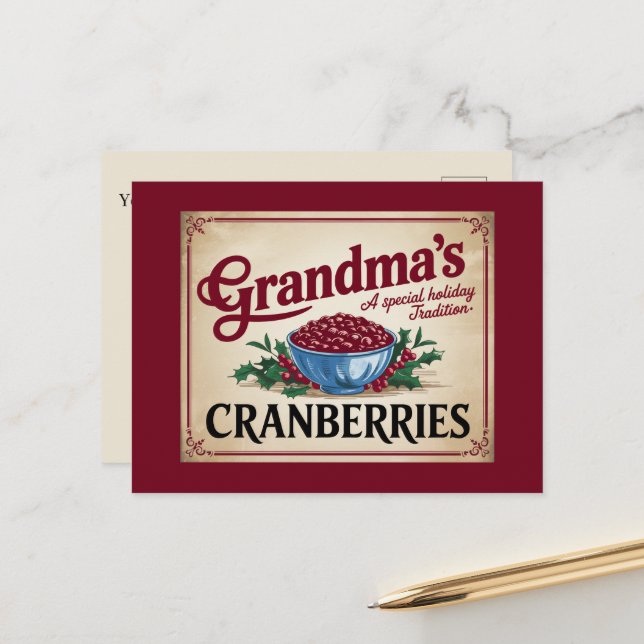 Cartes Pour Fêtes Annuelles Noël des canneberges de grand-mère (Devant/Arrière en situation)