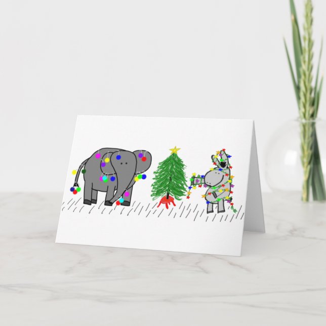 Cartes Pour Fêtes Annuelles Noël des éléphants et des ânes (Devant)