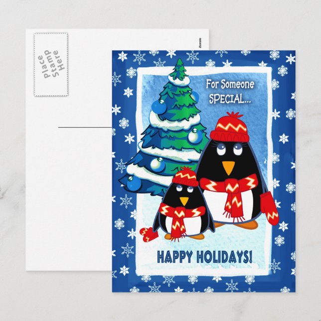 Cartes Pour Fêtes Annuelles Noël des mignons petits pingouins (Devant / Derrière)