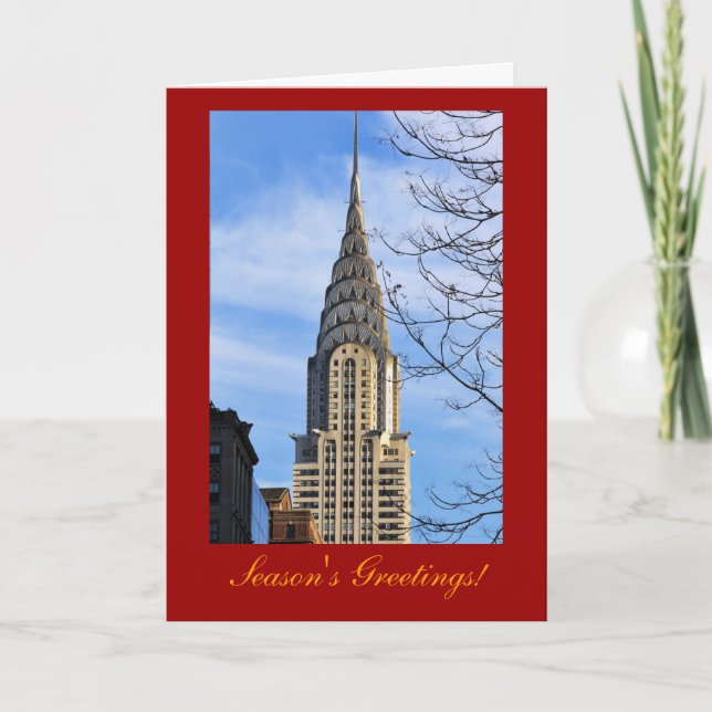Cartes Pour Fêtes Annuelles Noël : Dessus de Chrysler construisant, arbres nus (Devant)