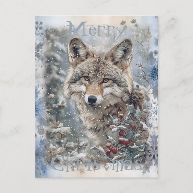 Cartes Pour Fêtes Annuelles Noël d'hiver du loup (Devant)