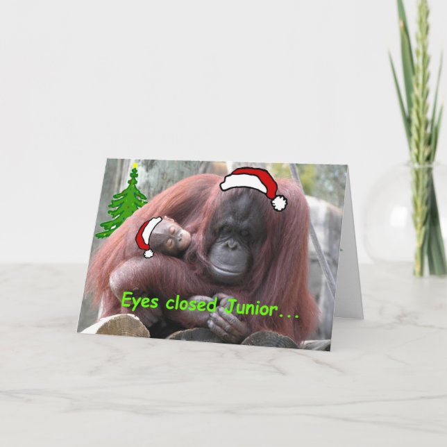 Cartes Pour Fêtes Annuelles Noël d'Orangoutan (Devant)
