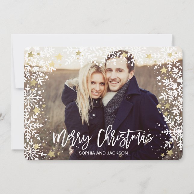 Cartes Pour Fêtes Annuelles Noël | Doré | Flèches et étoiles | Photocarte (Devant)