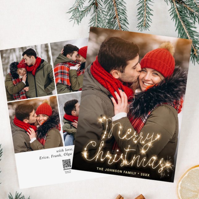 Cartes Pour Fêtes Annuelles Noël doré moderne 5 PHOTO Salutation (Créateur téléchargé)