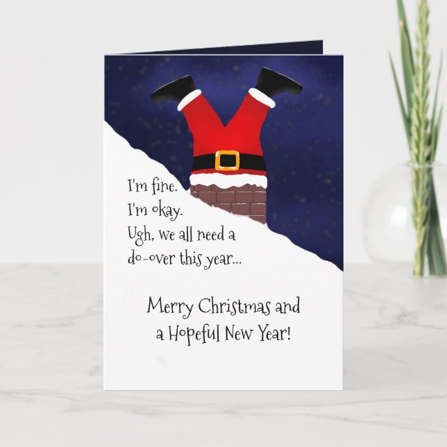 Cartes Pour Fêtes Annuelles Noël drôle au Père Noël Stuck Chimney (Devant)