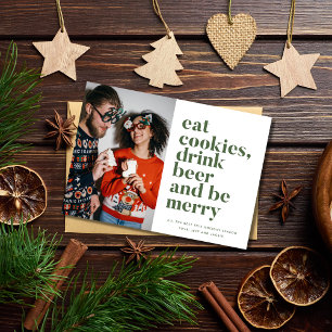 Cartes Pour Fêtes Annuelles Noël Drôle Boire Bière Soyez Joyeux Couple Photo