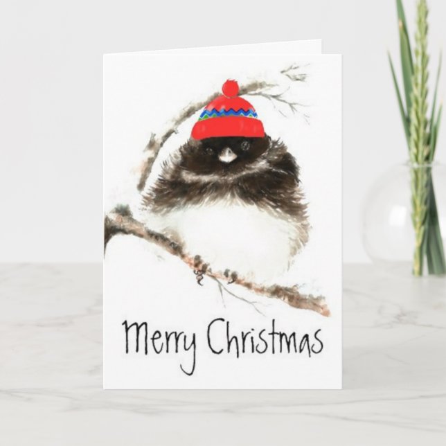 Cartes Pour Fêtes Annuelles Noël drôle, coutume, oiseau frais d'hiver mignon (Devant)