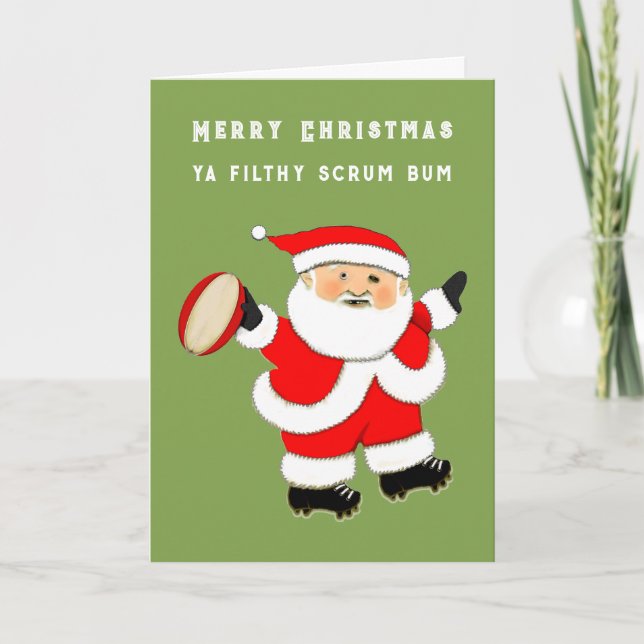 Cartes Pour Fêtes Annuelles Noël drôle de rugby (Devant)
