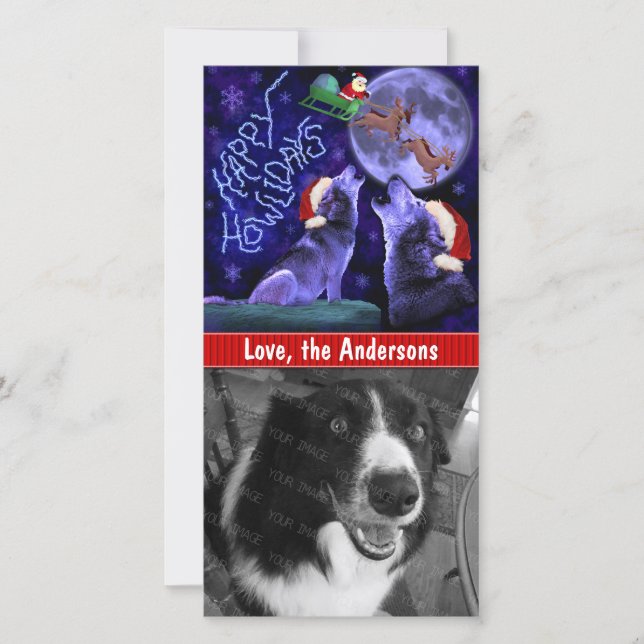 Cartes Pour Fêtes Annuelles Noël drôle Joyeux Howlidays Wolf Pun chien animal  (Devant)