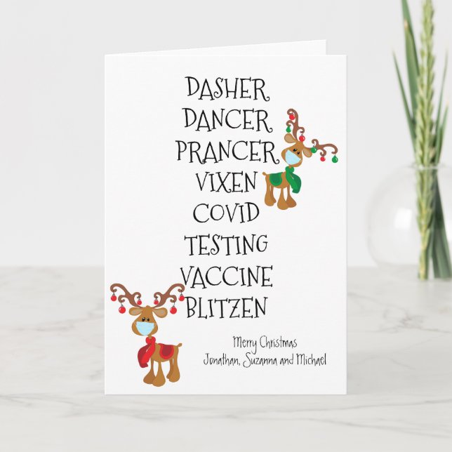 Cartes Pour Fêtes Annuelles Noël Drôle Noms des rennes Vaccin Convid 2021 (Devant)