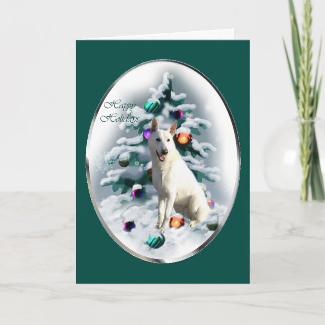 Cartes Pour Fêtes Annuelles Noël du berger allemand blanc (Devant)