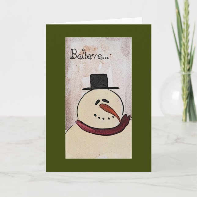 Cartes Pour Fêtes Annuelles Noël du bonhomme de neige peint primitif (Devant)