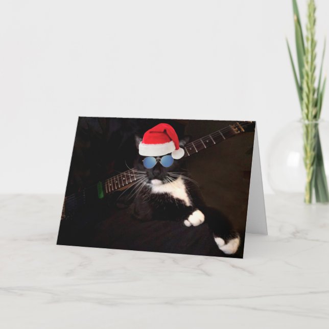 Cartes Pour Fêtes Annuelles Noël Du Chat Et De La Guitare cool (Devant)