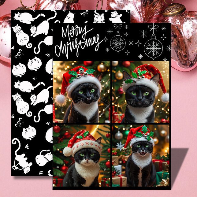 Cartes Pour Fêtes Annuelles Noël du chat noir photo collage meowy noël (Créateur téléchargé)