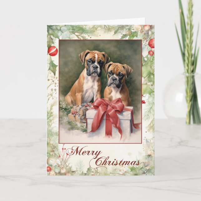 Cartes Pour Fêtes Annuelles Noël du chien de boxe (Devant)
