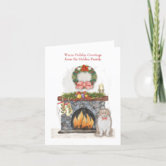 Cartes Pour Fêtes Annuelles Noël du chien de garde Shetland près du foyer d'in