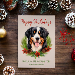 Cartes Pour Fêtes Annuelles Noël du chien de montagne bernois Joyeux Pawlidays