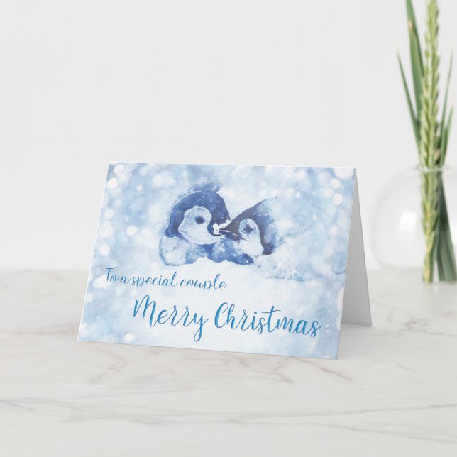 Cartes Pour Fêtes Annuelles Noël du couple de pingouins (Devant)