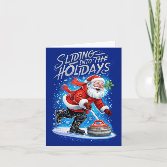 Cartes Pour Fêtes Annuelles Noël du Curling de Cute Père Noël (Devant)