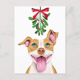 Cartes Pour Fêtes Annuelles Noël du mignon Pitbull Dog and Mistletoe