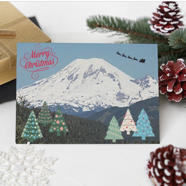 Cartes Pour Fêtes Annuelles Noël du Mont Rainier couvert par la neige (In Situ)