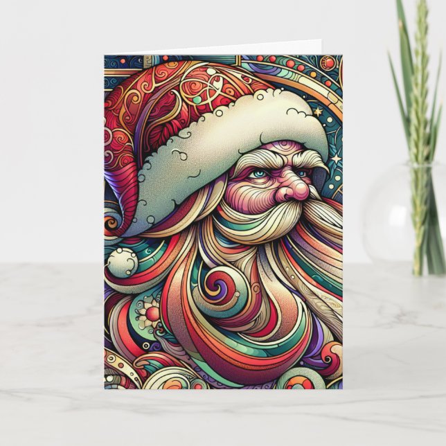 Cartes Pour Fêtes Annuelles Noël du Père Noël Art Nouveau (Devant)