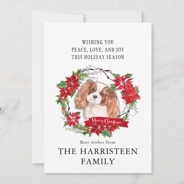 Cartes Pour Fêtes Annuelles Noël du roi Charles Spaniel Poinsettia (Devant)