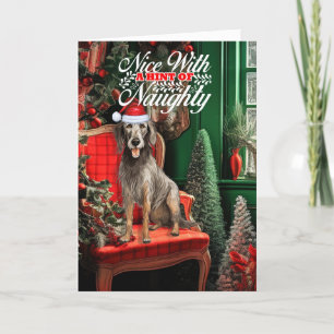 Cartes Pour Fêtes Annuelles Noël écossais Deerhound Dog Naughty ou Nice